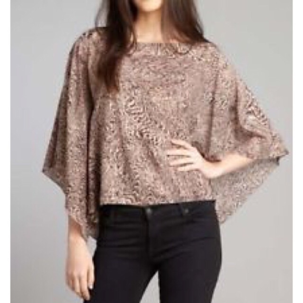 Alice + Olivia Batwing Blouse Animal Print Top Brown Tan Small - Picture 6 of 7